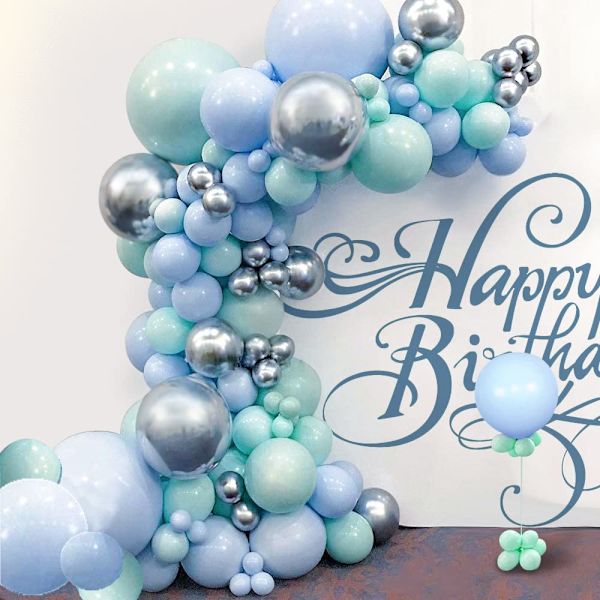 Blå Mint Grön Silver Metallic Ballong Båge Kit Pastell