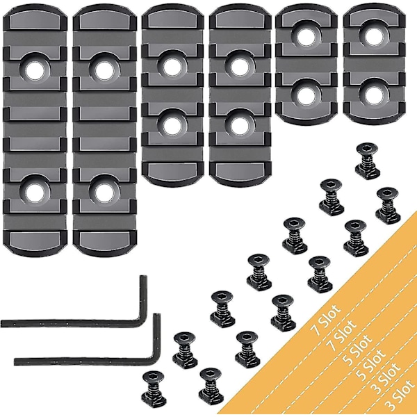 Picatinny Rail Sektion 3,3,5,5,7,7 Slot, komplett med Mlock-system, Picatinny Rail-sæt med 13 T-møtrikker & 13 skruer & unbrakonøgle -