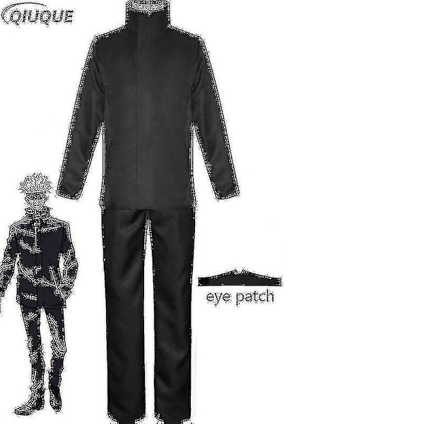 2023-anime Jujutsu Kaisen Gojo Satoru Cosplay Kostym Toppar Byxor Ögonlapp Halloween Fest Herr Uniform Peruker-r Black Package 1