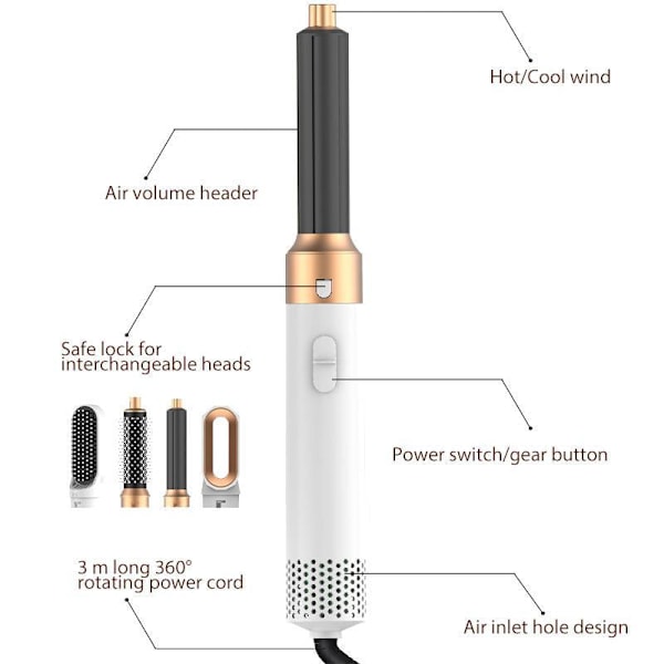 Air Styler - Profesjonelt Multifunksjonelt Hårfønerverktøy 5-i-1_v (YJD) GOLD