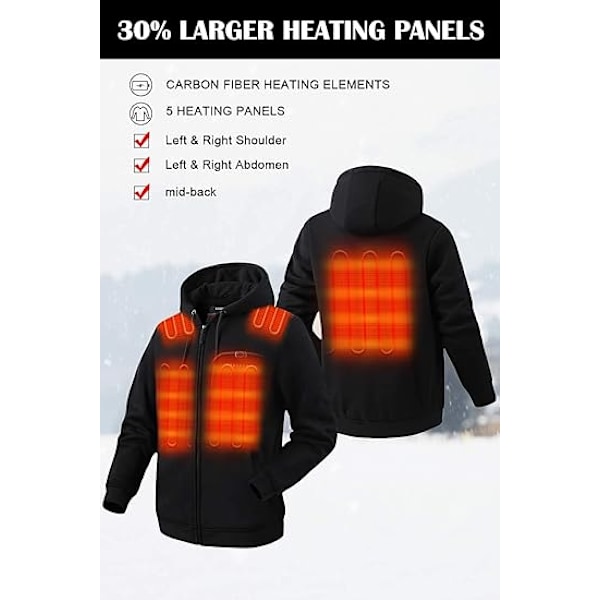 Opvarmet Hoodie, Batteripakke 7.4V (Unisex), Opvarmet Jakke til Kvinder og Mænd Sort Black XL