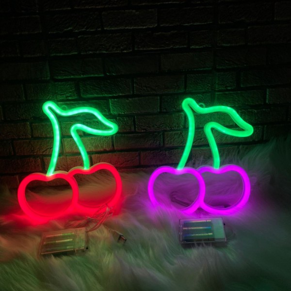 Neonlys i form av kirsebær B