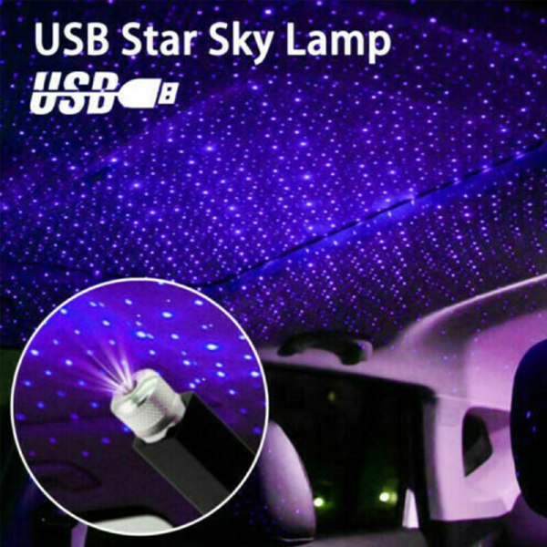 USB LED Bil Interiör Tak Star Night Light Lampa Blå+Lila