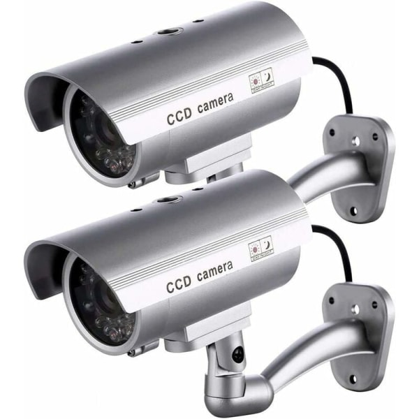 Dummy-kamera 2-pack, dummy utomhuskameror för inomhus- eller utomhusbruk, med kulform och blinkande LED, RTGPT (silver)