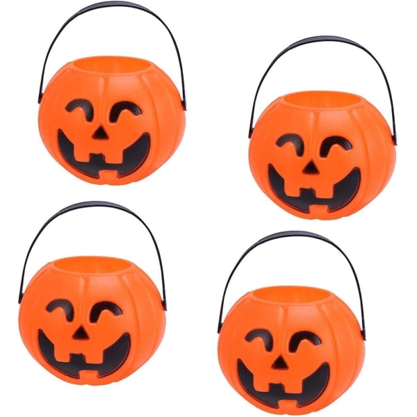 Pumpkin Bucket, Set of 4 Halloween Plastic Pumpkin Candy