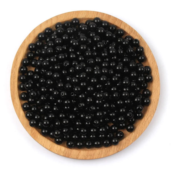 3-30 mm Svart Vit Beige Imitasjon Perle Perler Runde Akryl Løs Perler For Håndarbeid Smykker Making DIY Halskjede Armbånd Black