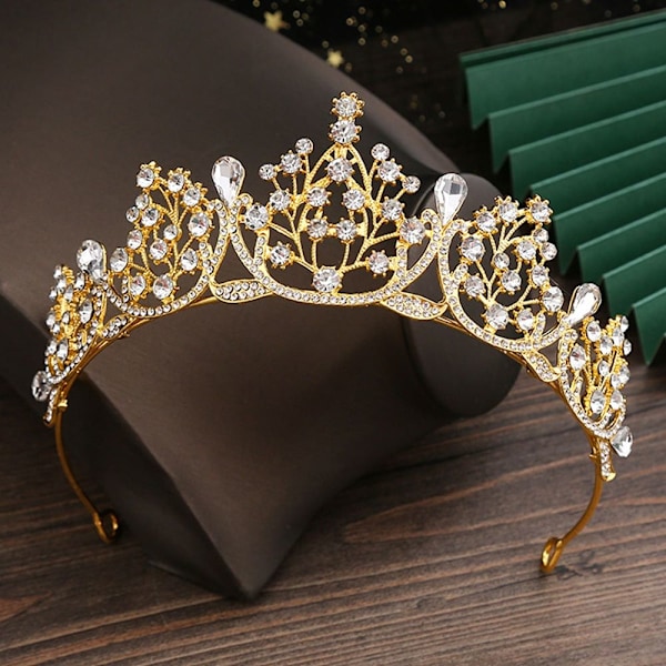 Prinsesse Krystal Tiara Rhinestone Hårbånd GULD gold