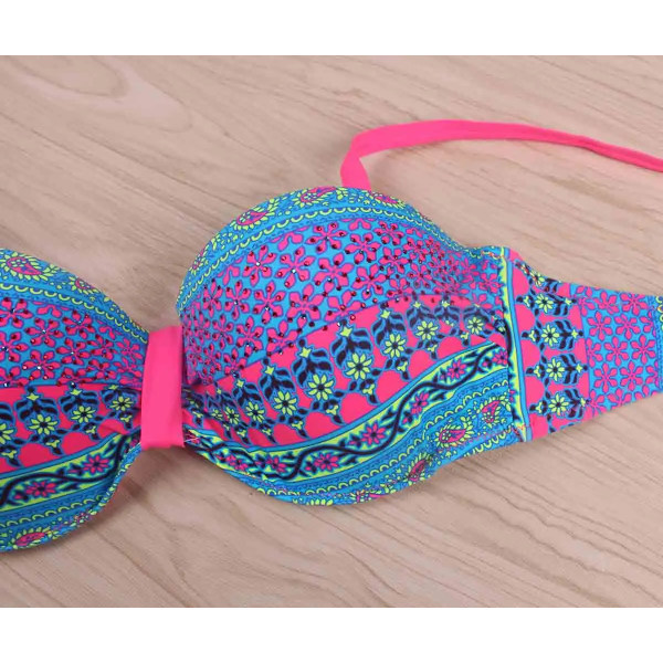 Dambikini Brasiliansk Push Up-badkläder Tribal Bandeau Blommig Diamant Randig Baddräkt Strandkläder Bikini MULTI S MULTI
