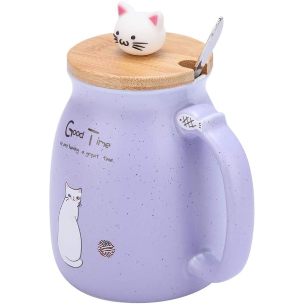 Personalized Coffee Mug, Cat Shaped Ceramic Tea Mug with Wooden