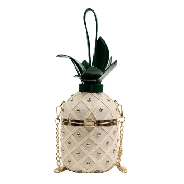 Damväska 2023 Mode Söt Ananas Design Axelväska Originalitet Design Damer Crossbody-väska Metallkedja Handväska Beige
