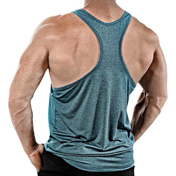 Herr Sommar Ærmeløs Gym Sport Tank Top Fitness Træning Vest Cyan Cyan L