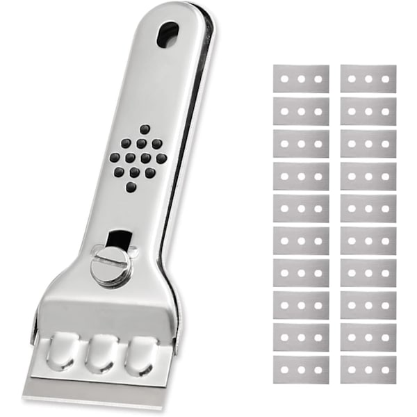 Induktionskogepladeskraber Glaskeramisk skraber Rustfri stålskraber med 20 blade til glas, induktionskogeplade, bil, spejl, klistermærke, rengøring-FA6-