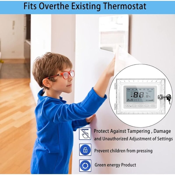 Termostatboks med Nøgle, Termostatbeskyttelse med Lås, Transparent Akryl Termostatbeskyttelse, Kompatibel med Termostater