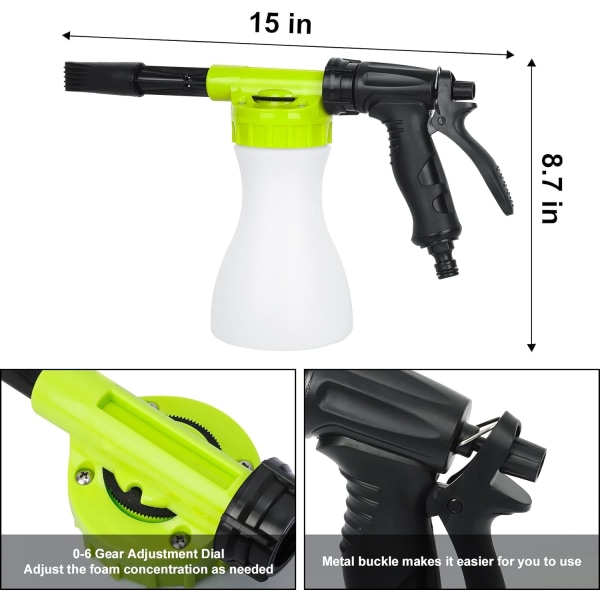 Skumpistol, 900 ml justerbar sprøytepistol koblet til universell hageslange, sprøytepistol for bil, husrengjøring, hagevanning