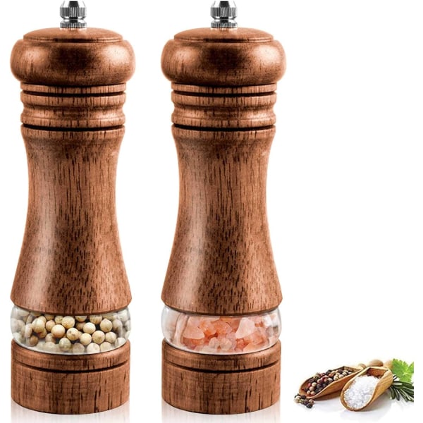 Salt och pepparkvarn, set med 2 trä salt och pepparkvarn