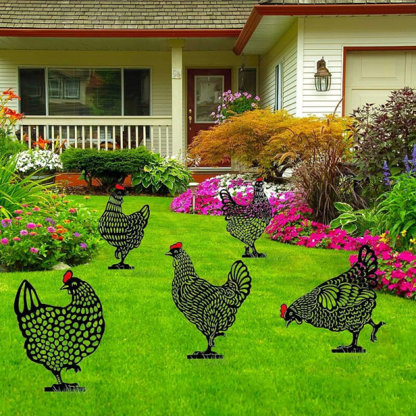 5 havehøns, kyllingegård kunst græsplæne gulv dekoration dyr silhuet have statue dekoration