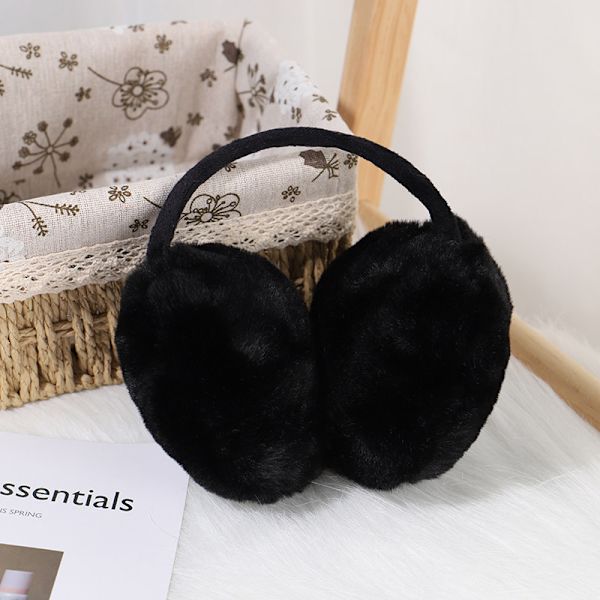 2ST Vintervarma öronmuffar för kvinnor/flickor Mjuk plysch fluffig fuskpälsöverdrag svart black