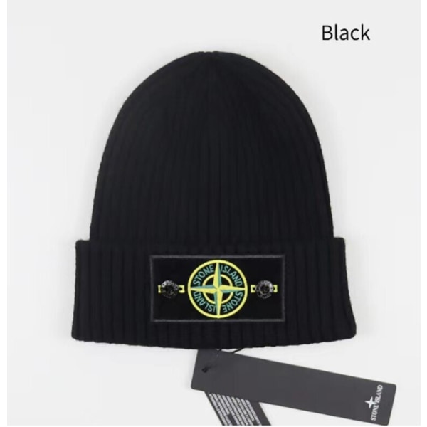 Stone Island Hatt Varm tjock mössa med mudd Stickad Stretch Beanie Mössa （svart）