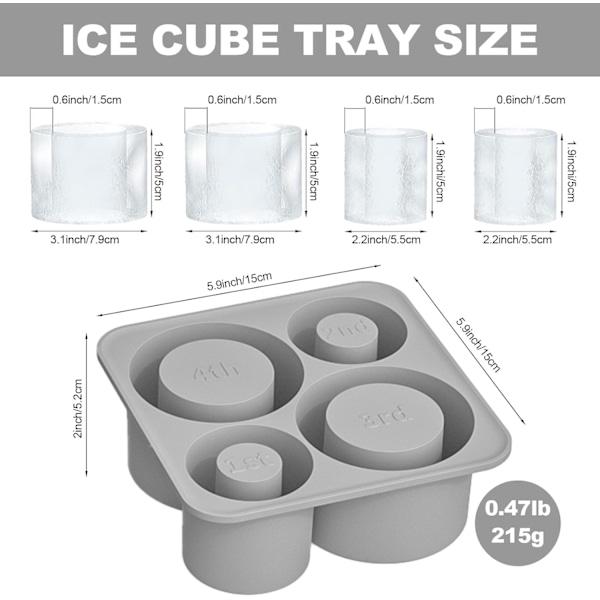 Silikon isform med låg til Stanley Cup, Tumbler isform, Cylinder silikone isforme til fryser BPA Free, Opvaskemaskine sikker (Grå) Grey