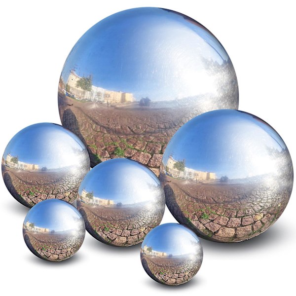 6 stk. Gazing Globe Spejlkugler Rustfri stålkugler Spejlpolering Havedekorationer 15x15cm