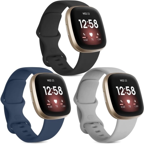 [3-pack] Remmar för Fitbit Versa 3 / Fitbit Sense, mjuk silikonrem kompatibel med Fitbit Versa 3 / Fitbit Sense Smartwatch