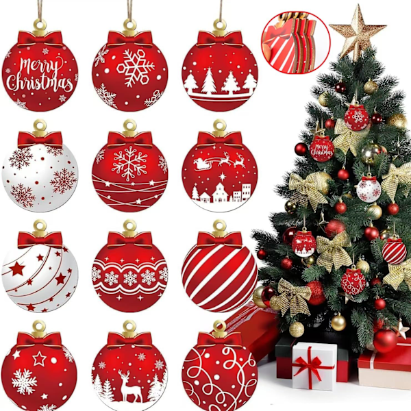 KCVV Christmas Tree-Christmas Balls-24 Pendants- Red and White-Christmas Wedding Party Home Hanging Ball Ornaments