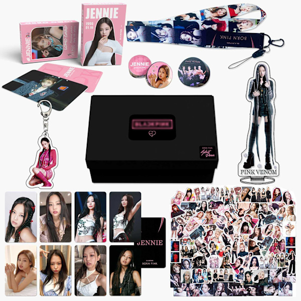 Svartrosa presentförpackning Jisoo Rose personligt perifert kort klistermärke Liten kort kostym Nyckelring Jennie Gift Box