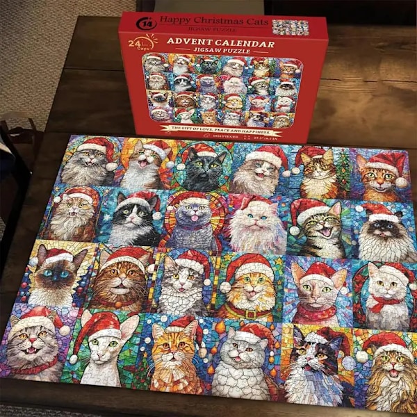 Glad Jul Katter Adventskalender Pussel 24 Dagar Nedräkning Kalender