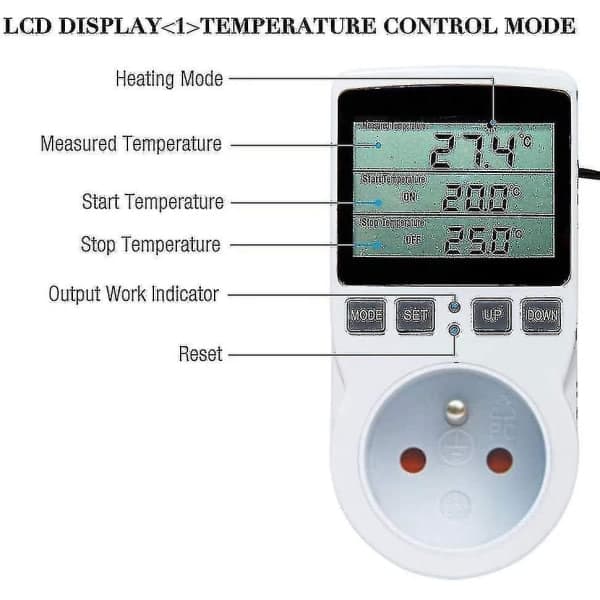 Digital varme- og køletermostatstik med LCD-display, 230V til terrarium-FA-