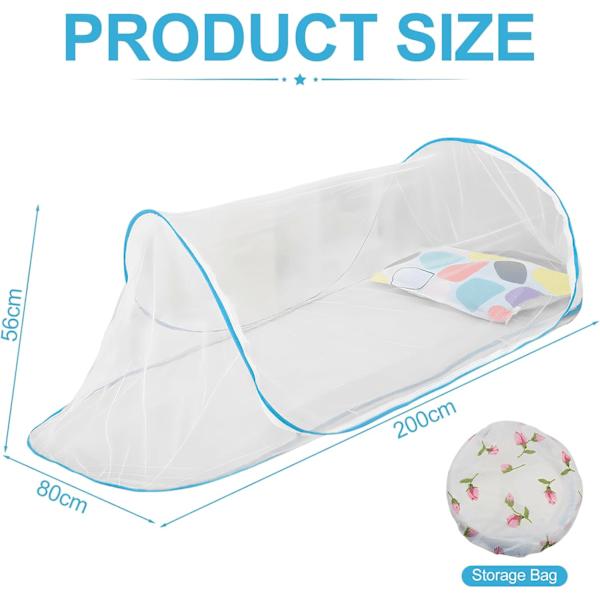 Foldbart Myggnett for Enkeltmannsseng, Fint Nett, Reise & Camping Pop-Up Nett (Blå) blue