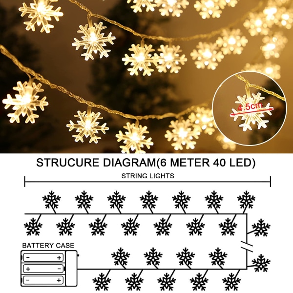 Jouluvalot, 6M 40LED Lumihiutalevalot USB ja Batte