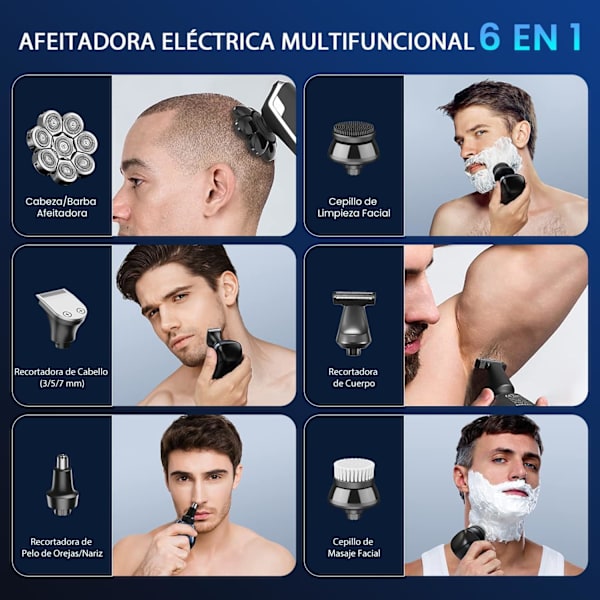 8D 6-in-1 elektrinen partakone miehille, IPX7 vedenpitävä