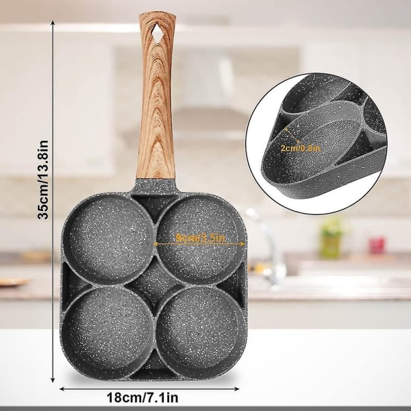 Egg stekepanne, non-stick pannekakepanne Eggpanne med stekepanne med 4 hull stekt egg pannekake maskin for induksjon SQBB