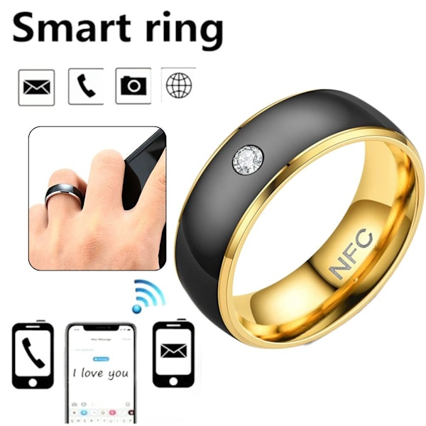 NFC Smart Ring Finger Digital Ring SVART&GULD 8 Sort&GULD 8 Black&GOLD