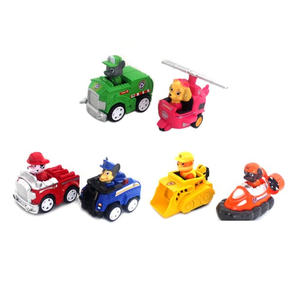 6-pak Paw Patrol hvalpe actionfigurer med træk-tilbage-biler