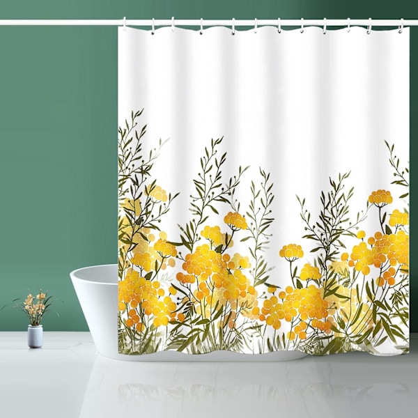 Dusjforheng, stoff dusjforheng fôret gul blomstret Sh