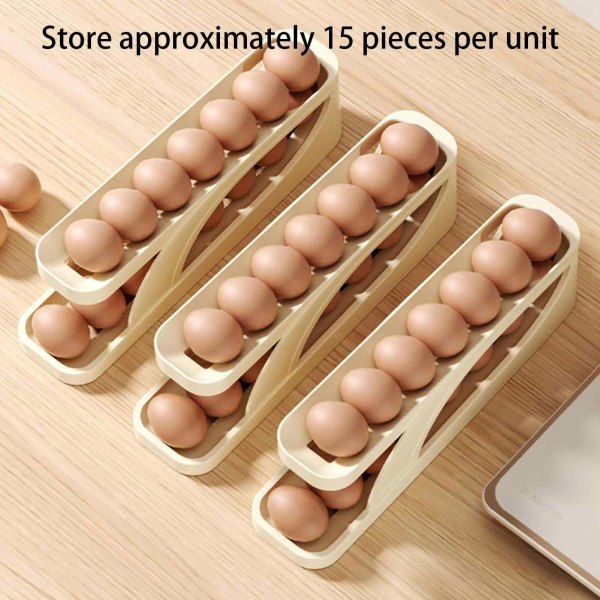 Automatisk rullande äggbehållare - 2-vånings kylskåpsförvaring för 15 ägg - Platsbesparande och bekväm äggbehållare 2pcs