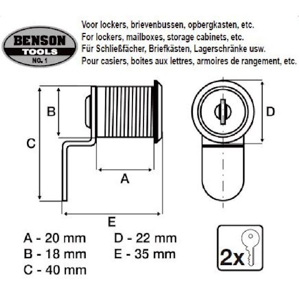 Lås til postkasse / Sylinderlås / Låssylinder - 18x20 mm silver 72