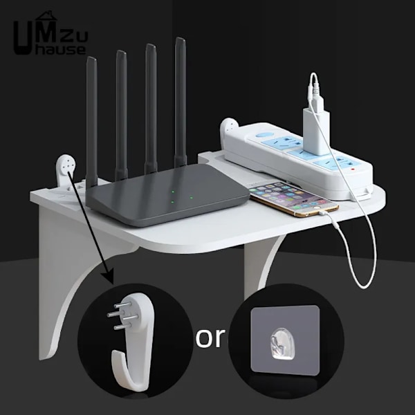 Router Flydende Hylde Hængende Rack Multi Tap Outlet Wifi TV Set Top Box Board Dold Bracket Opbevaring Organizer Vægmonteret Holder 23x19x13.5cm