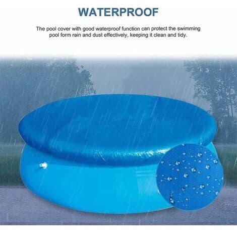 (Blue - 183 cm) Round Waterproof Pool Cover with Rope Tie, Dustproof, Easy to Install for Inflatable Pools-FA-