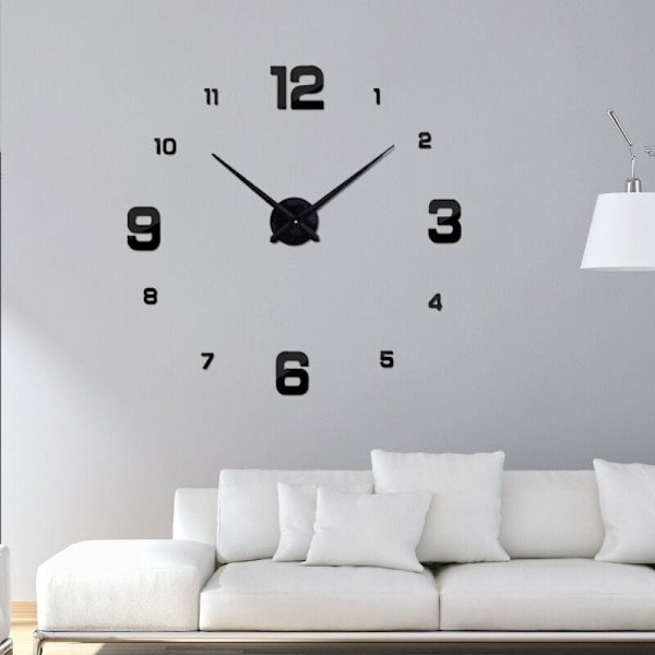 Stor, lydløs 3D-veggklokke, moderne design veggklokke, metallisk