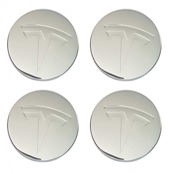 4-pack - Tesla Navkapslar / Hjulnav Emblem - Bil 77 Silver