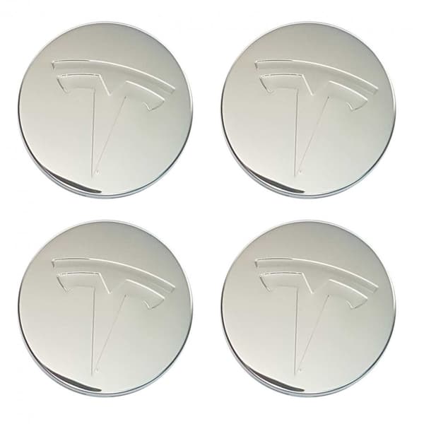4-pak - Tesla Centerkapsler / Hjulnav Emblem - Bil 77-FA- 77 Silver