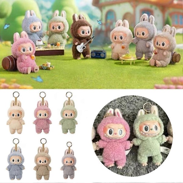 Labubu Macaron Monster Nøkkelring De Spennende Monsters Macarons Vinyl Ansikt Plysj Nøkkelringer Kunst Samleobjekter Leksaker Gaver til Barn Sesame Bean