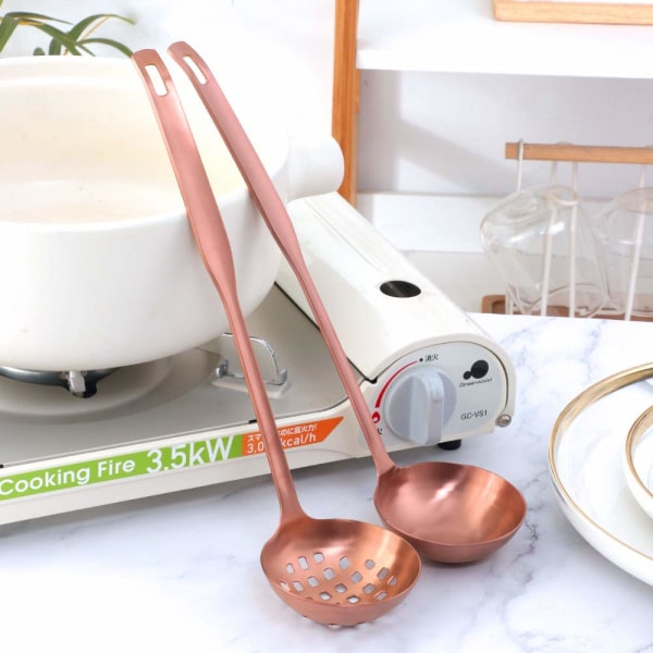 2 Pcs Soup Ladle Colander, Rose Gold Frosting Flatware Cookware