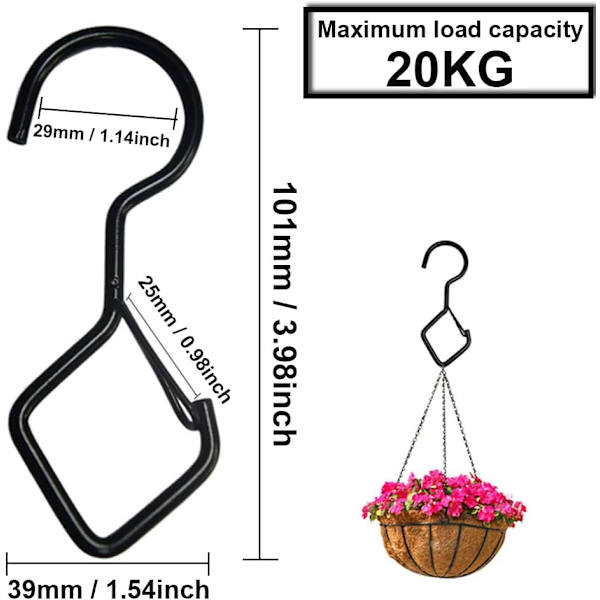 12-pack S-krokar med spänne, 101 mm S-krok Heavy Duty metallkrok, multifunktionskrok, för kök, badrum, sovrum och kontor (svart)
