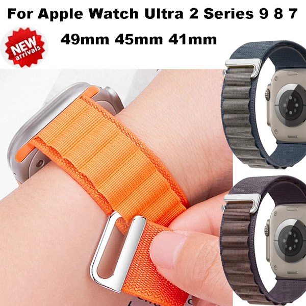 Alpine Loop Nylon Armbånd for Apple Watch Band 49mm 42mm 44mm 45mm 41mm 40mm 38mm Rem for iWatch Series Ultra 2/SE/9/8/7/6/5/4/3 Oransje Ultra 2 1 49mm Orange