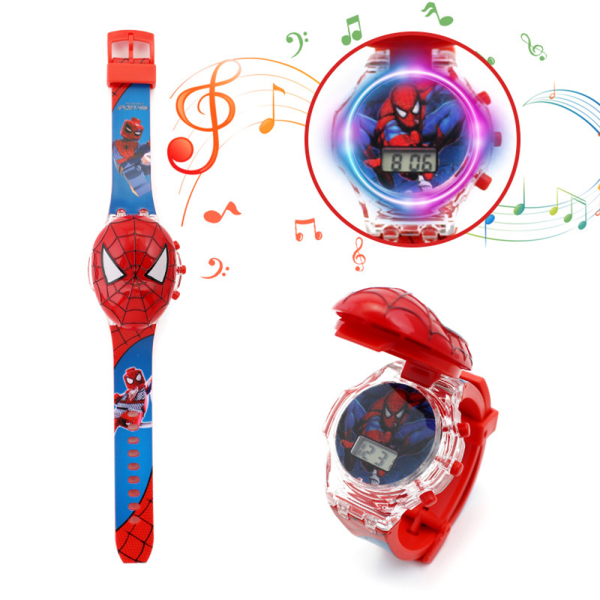 Cartoon Deformation Flip Light Music Watch Projektion Barn Leksak Spiderman