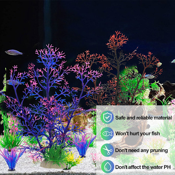Akvariumsplanter i plast, kunstige fiske-tankplanter, dekorasjonssett med 5 stykker