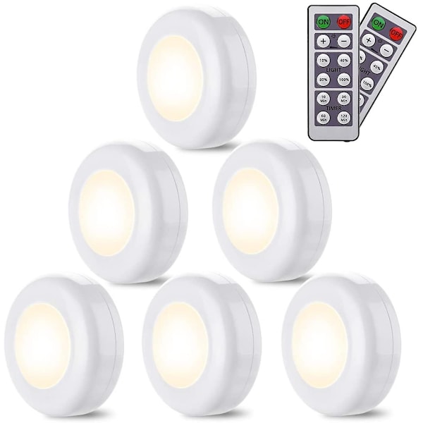 6-pakk LED-lamput Langaton Lämmin Valkoinen 4000k Himmennettävä LED Yövalo Paristokäyttöinen ja Kaukosäädin LED-Spotlight Valo - WELLNGS